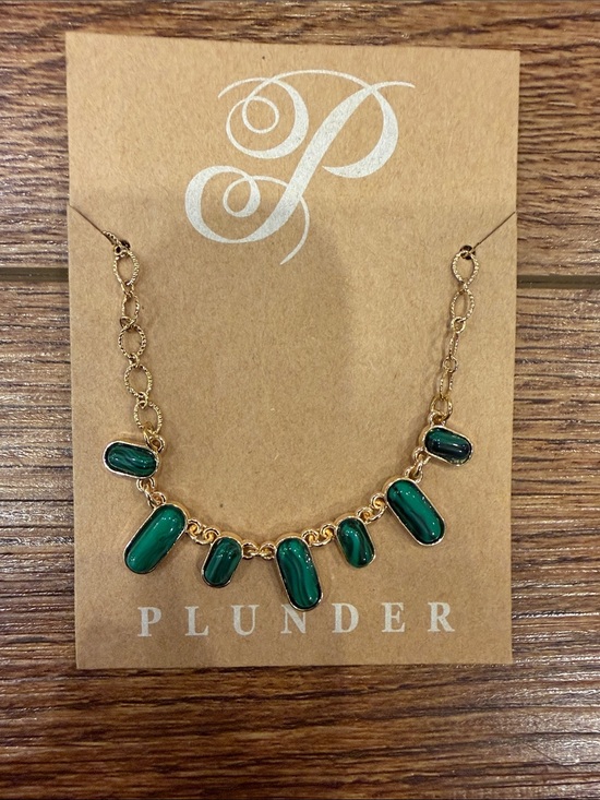 Plunder Jewelry - Plunder Gold-Tone Necklace with Green Cabochons